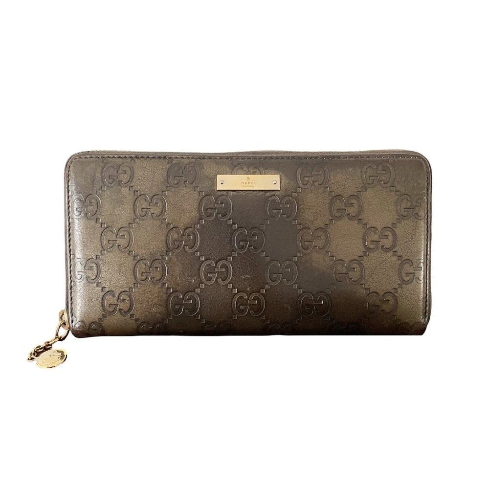 Gucci gray green black tonal variation monogram embossed leather wallet